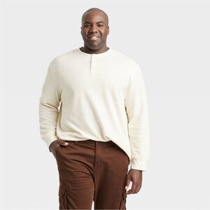 Men's Cream Henley Shirt and Brown Cargo Pants